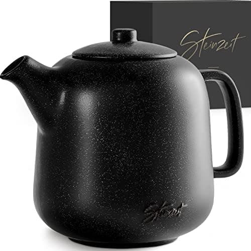 STEINZEIT Design Teekanne Schwarz 1,3L Edelstahl Siebkeramik Glasur