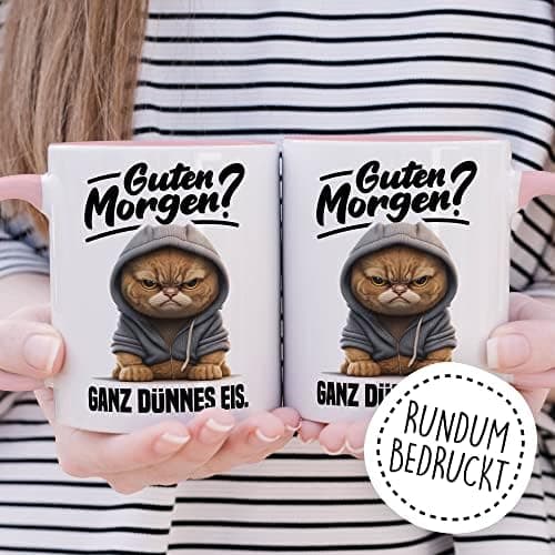 Lustige Katzen-Tasse Morgenmuffel Humor Geschenk für Verschlafene Kaffeebecher (Weiß & Schwarz)  
Geschmackvolle Witze K
