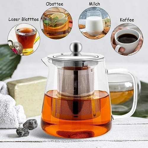 Teekanne Glas mit Siebeinsatz 450ml klar Hitzebeständig für Schwarzen Tee