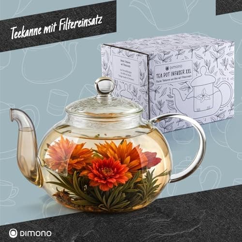 Dimono Mundgeblasene Teekanne mit Teefilter 600 ml perfekt für Teeblumen