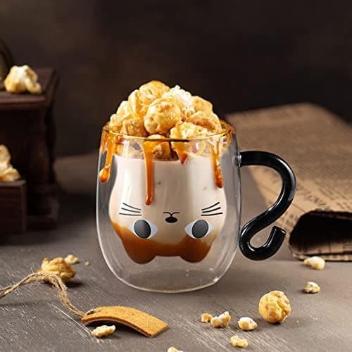 Ecooe Katzen Tasse Süße Doppelwandige Gläser Geburtstag Geschenke für Frauen