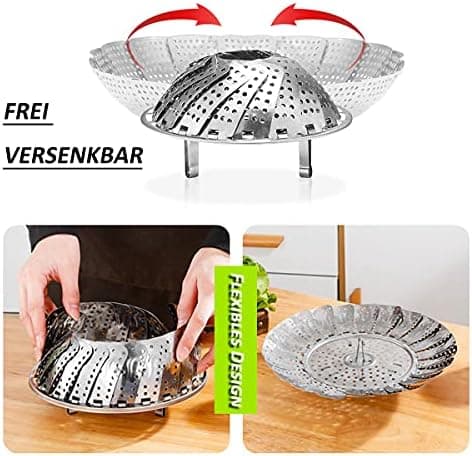 Edelstahl Dampfgarer Einsatz, Ø 20 cm, für Gemüse und Verschiedene Kochvorgänge, Dichtef/filterungsfähig, Dünsteinsatz,