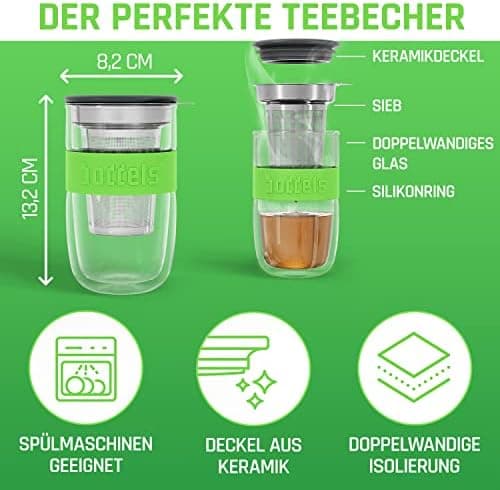 Teebecher mit Sieb 380ml Doppelwandig Taupe