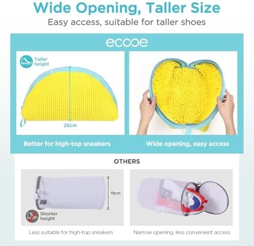 Ecooe Gelb 2 Stück Schuhwaschbeutel für Waschmaschine, Reinigungsflaum mit 360° Chenille, ideal für Sneaker und Turnschu