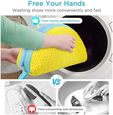Ecooe Gelb 2 Stück Schuhwaschbeutel für Waschmaschine, Reinigungsflaum mit 360° Chenille, ideal für Sneaker und Turnschu