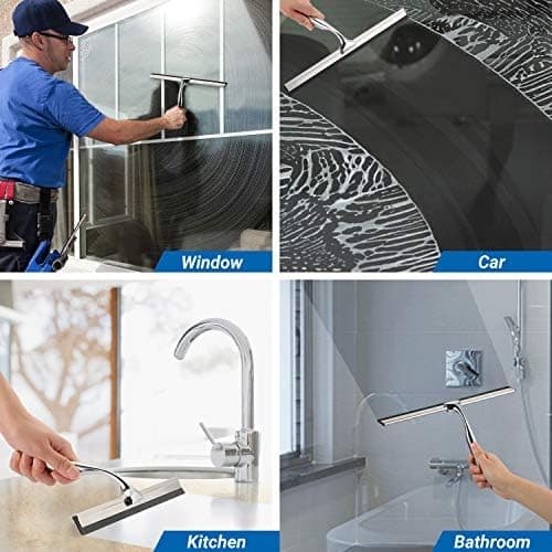 Ecoe Silikon Duschabzieher Schwarz, Abzieher Dusche mit Edelstahlhalterung, für Glas, Spiegel und Fenster, 21cm Breit, H