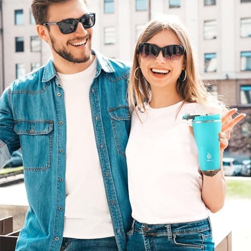 Ideaux Isolierbecher 14oz (420ml) | Doppelwandig | Eign. für Kaffee & Tee - Grün | Auslaufsicher | Reisebef. | Heiß & Ka