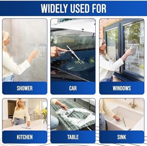 Wunset Groß Silber Abzieher Dusche - 25 cm Silber für Dusche, Bad, Fliesen, Spiegel, Fenster - 6-teiliges Set mit 2 Ersa