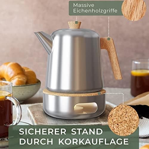 WALDWERK Tropffreie Teekanne 304 Edelstahl - IDEAL für Teebewerter - Holzgriffesignierungen - 1 Liter Doppelwandige Teek