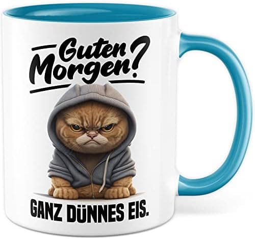 Lustige Katzen-Tasse Morgenmuffel Humor Geschenk für Verschlafene Kaffeebecher (Weiß & Schwarz)  
Geschmackvolle Witze K