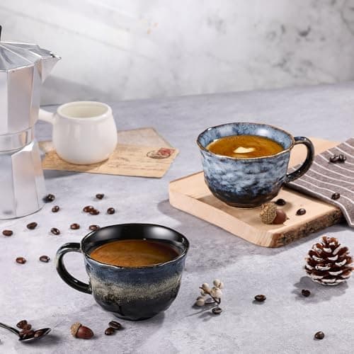 Cappuccino Tassen Set Dickwandig aus Steingut - Porzellan Kaffeetassen set für Männer Geschenke