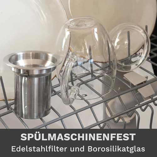 Creano Teeglas all in one 400ml - Große Teetasse mit Edelstahlsieb und Glasdeckel für echten Geschmack (1x 400ml)  
Crea