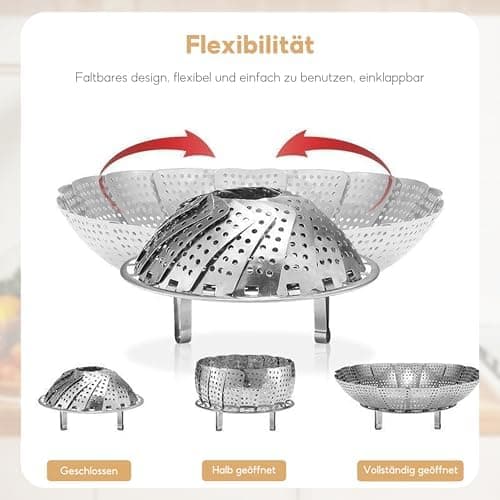 Gemüsedämpfer 2Pcs Dampfgarer Einsatz Silber Edelstahl Dünsteinsatz für Topf Kochtöpfe Verschiedenes Kochen Topfpresse S