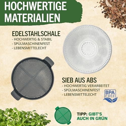 Sprossenglas Set (2er Set) + Bio Sprossen Samen (6 x Teil) inkl. Keimglas (Anthrazit) EU Organic