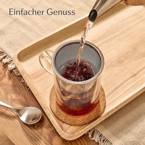 Cosumy Teetasse mit Deckel und Sieb - Ideal für Teebegeisterte - Feinmaschiger Filter & Großes Volumen 400ml - Borosilik