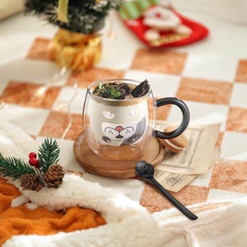 Ecooe Katzen Tasse Süße Doppelwandige Gläser Geburtstag Geschenke für Frauen