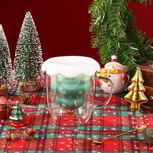 Ecooe Weihnachtstasse Doppelwandige Kaffeegläser 240ml Geschenke für Frauen & Männer