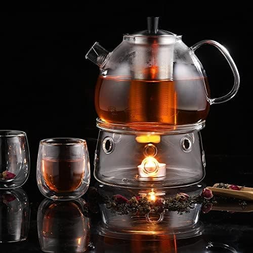 Ecooe 1,5L Teekanne Glas mit Stövchen und Teewärmer Edelstahl für Relaxen im Zuhause und beim Tee genießen