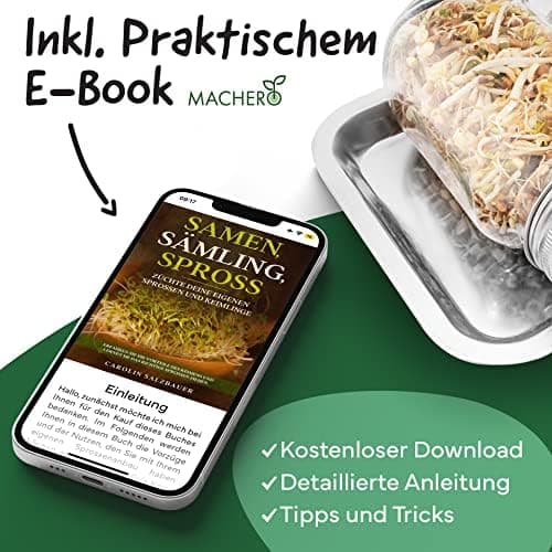 Edelstahlständer Sprossenglas 750ml Keimglas 2er-Set Reinigungsbürste inkl., ideal für Brokkoli-Samenpflege