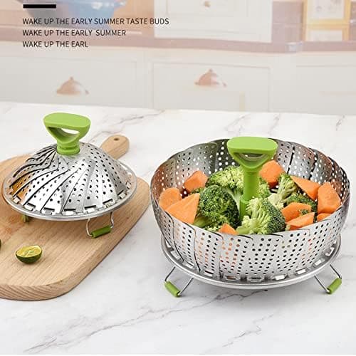 Edelstahl Dampfgarer mit Griff für Küche, Ideal für Gemüse und Meeresfrüchte, 13cm bis 23cm, Faltbar und Einziehbar, Spü