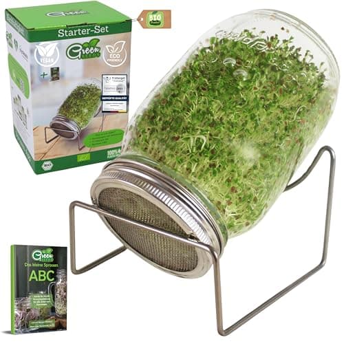 Sprossenglas Keimglas 2er Set 1000ml mit Edelstahl-Gitterdeckel für Haus und Garten bei GRATIS Ständer [Druckversion]
