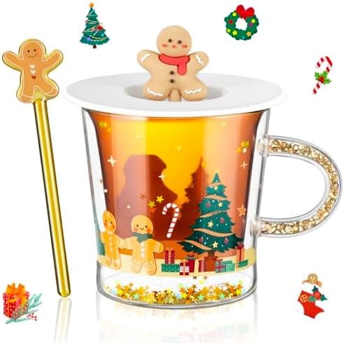 Ecooe Weihnachtstasse Doppelwandige Kaffeegläser 240ml Geschenke für Frauen & Männer