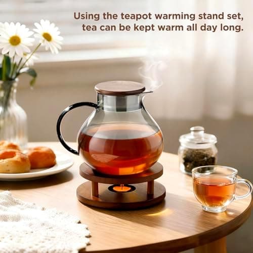 Ecooe 1000mL Teekanne mit Stövchenglas und Edelstahl-warme-teee-Teebereiter