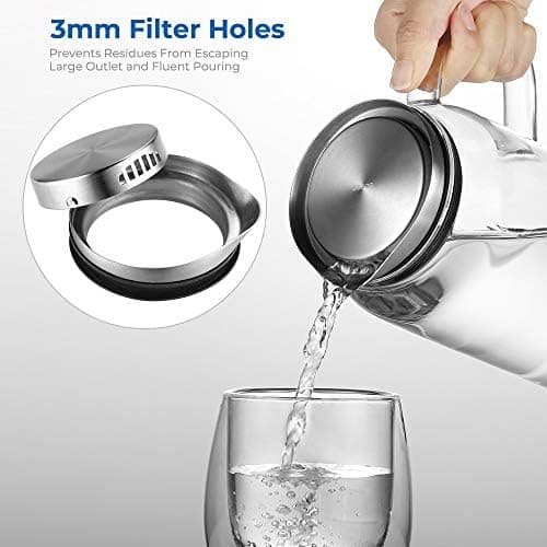Eeco Glaskaraffe 1,5 Liter Edelstahldeckel Karaffe, ideal für Heißes und Kaltes Wasser, Getränke Büchse, Saft, Milch, Te