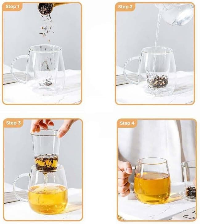 Borosilikatglas Teetasse mit Deckel und Sieb für Loser Tee
| Doppelwandige Glas Teetasse Groß 500ml für Blütentee
| Nie