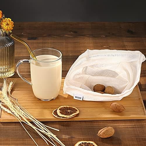 Ecoe Nussmilchbeutel aus Natural Hanf 28 x 30 cm, vegane Nussbeutel für Mandelmilch & Haselnussmilch, waschbarer Filtert