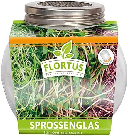 FLORTUS Keimglas mit Edelstahlgitter für Sprossen Anzucht - 11cm x 7cm x 10cm - Keimglas für sproffen Sprossen ziehen -