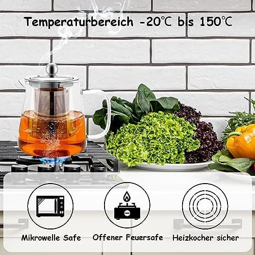 Teekanne Glas mit Siebeinsatz 450ml klar Hitzebeständig für Schwarzen Tee