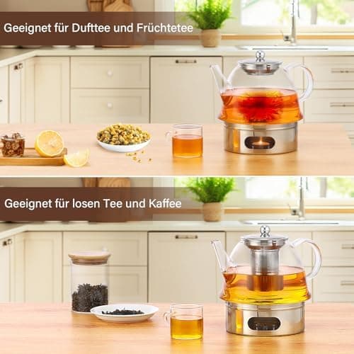 Kaffeekanne Glas-Teekanne 1500 ml mit Kerzenwärmer und Teesieb Geschenkbox