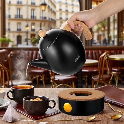 Glastal Schwarzes Teekännchen 1500ml Edelstahl Sieb Borosilicatglas geeignet für Teewärmertop