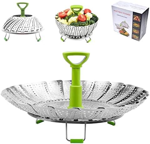 Edelstahl Dampfgarer für Baby-Nahrung, einstellbar Dünsteinsatz faltbarer Körbchen, rostfrei für Spülmaschine (14-23cm)