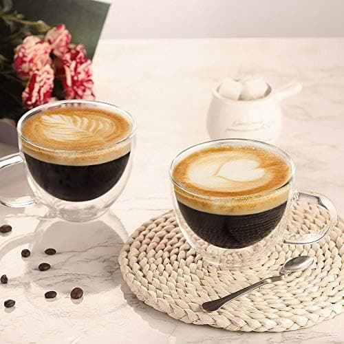 Ecooe Doppelwandige Kaffeetassen Glas 2er Set für Cappuccino und Tee Borosilikatglas