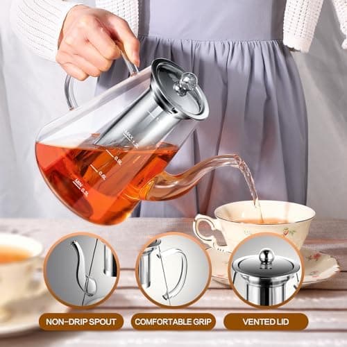 Zpose 1200ml Hitzebeständige Teekanne mit Edelstahl Filter und Sieb für cada Tee