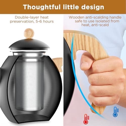 Glastal Schwarzes Teekännchen 1500ml Edelstahl Sieb Borosilicatglas geeignet für Teewärmertop