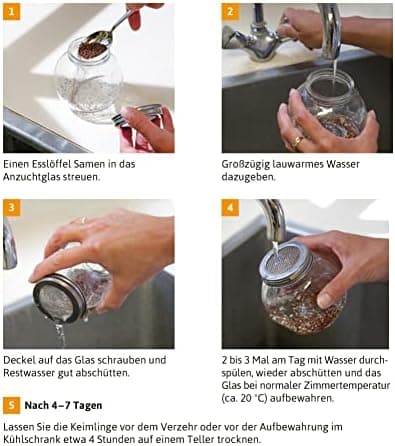 FLORTUS Keimglas mit Edelstahlgitter für Sprossen Anzucht - 11cm x 7cm x 10cm - Keimglas für sproffen Sprossen ziehen -
