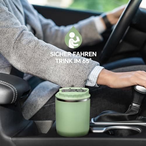 Ideaux Isolierbecher 14oz (420ml) | Doppelwandig | Eign. für Kaffee & Tee - Grün | Auslaufsicher | Reisebef. | Heiß & Ka
