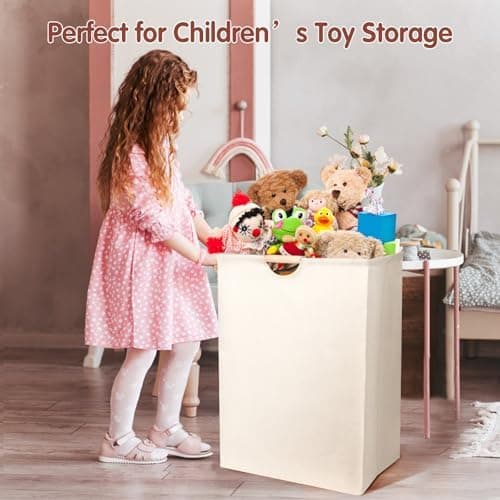 AiQInu Faltbar Wäschesammler für Schlafzimmer, Bad und Kinderzimmer mit Platzsparendem Holzgriff und großen Speicherkapa