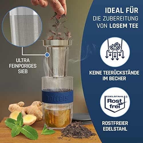 Teebecher mit Sieb 380ml Doppelwandig Taupe