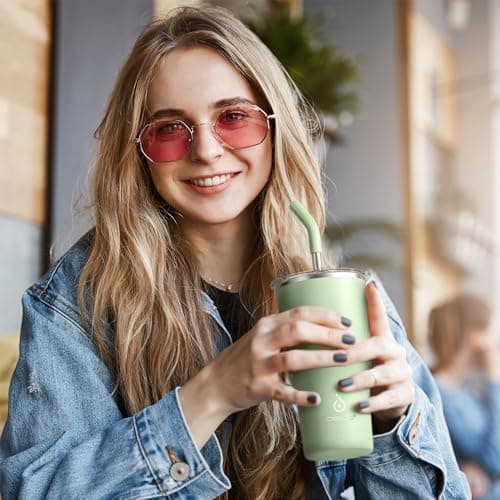 Ideaux Isolierbecher 14oz (420ml) | Doppelwandig | Eign. für Kaffee & Tee - Grün | Auslaufsicher | Reisebef. | Heiß & Ka