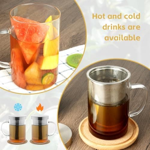 Grosser Teetee Becher mit Edelstahl Sieb und Deckel, 500ml Borosilikat Teeglas für Blumentee
| Borosilikat Teetasse mit