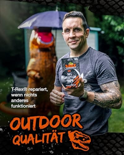 T-Rex Wetterfestes Transparentes Klebeband 48mm x 25m – Extra Stark für Indoor & Outdoor – UV-Fest – Ideal für Markisen-
