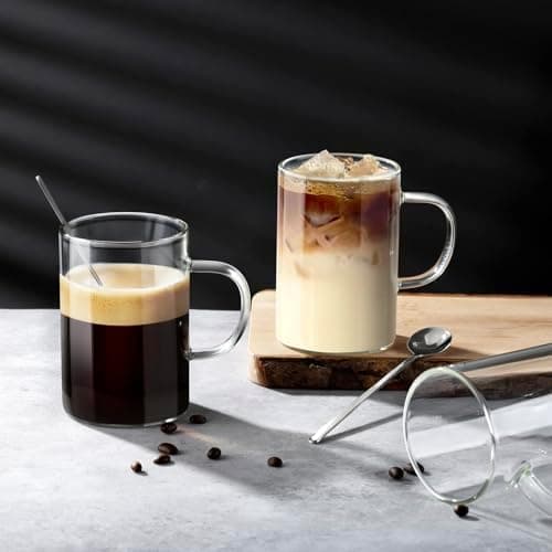 Ecoe 470 ml Kaffeetassen aus Borosilikatglas 4er-Set, perfekte Trinktasse für Kaffee und Tee, große Tassen mit Henkeln u