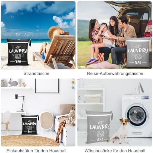 2 Stück Dunkelgrau+Grün wasserdichte Reise Wäschesack 38*48cm Faltbar Füllung/downloadsicher Schmutzwäschebeutel für Rei