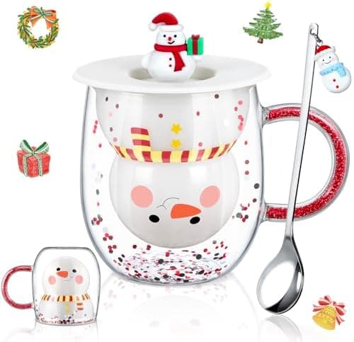 Ecooe Weihnachtstasse Doppelwandige Kaffeegläser 240ml Geschenke für Frauen & Männer