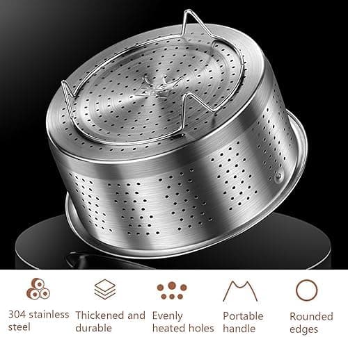 Edelstahl Dampfkorb Topf Einsatz für Dünsten und Garen Dampfeinsatz mit Griff Topf für Gemüse und Früchte (Rund 22cm)
