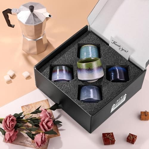 Cappuccino Tassen Set Dickwandig aus Steingut - Porzellan Kaffeetassen set für Männer Geschenke
